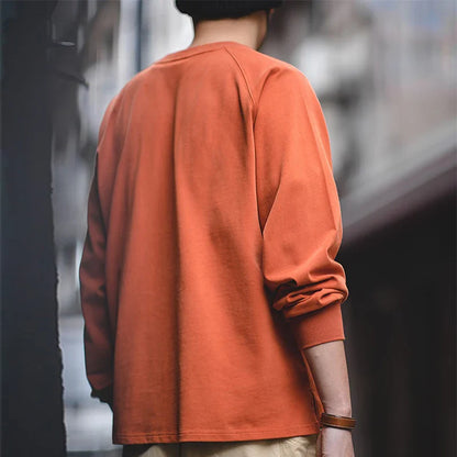 100% Cotton Loose Crew Neck Long Sleeve T-shirts Men's  230g Thin Breathable Tee Shirt Basic Solid Color Oversized Tops
