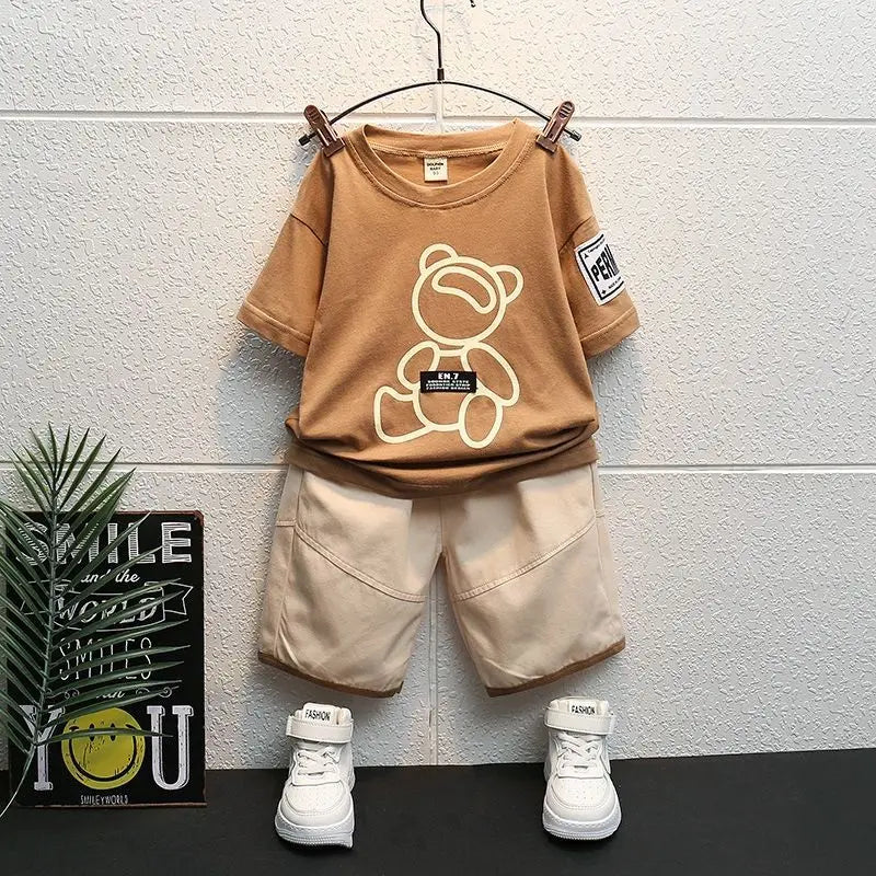 Summer Korean Infant Boys Clothes Sets Fashion Cotton Baby Girls Short T-Shirt Suits Casual
