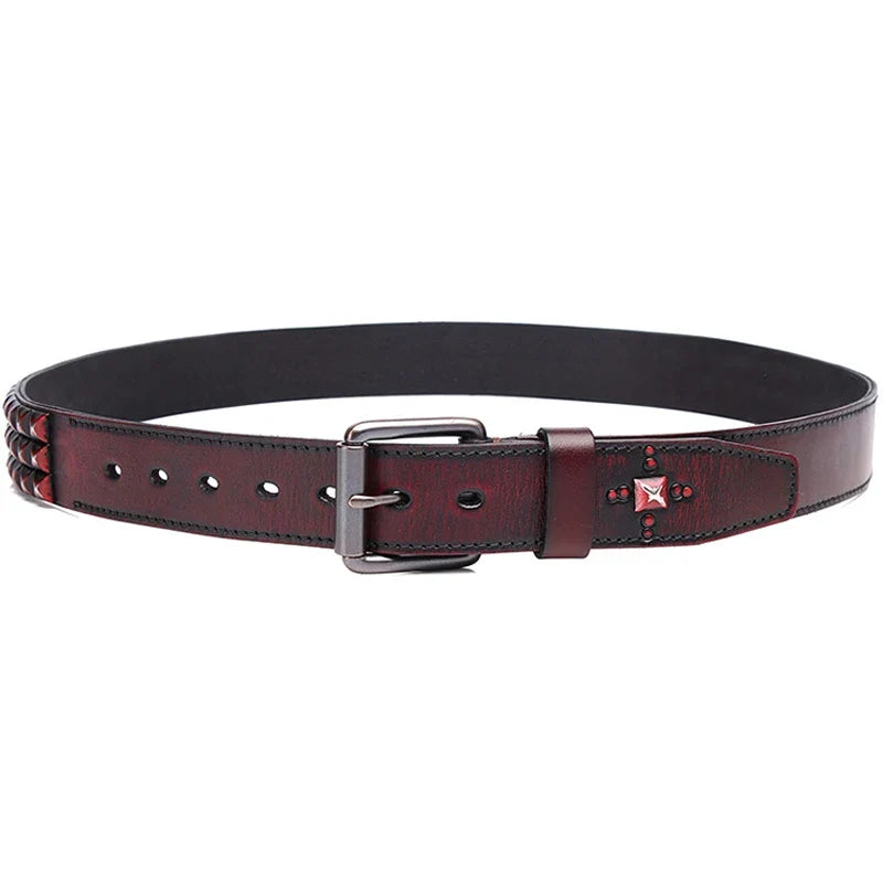 3.8CM Retro Real Genuine Leather Belt Luxury Thick Rivet Belts Men Leather Vintage Strap Male Wide Jeans Ceinture Black Waist