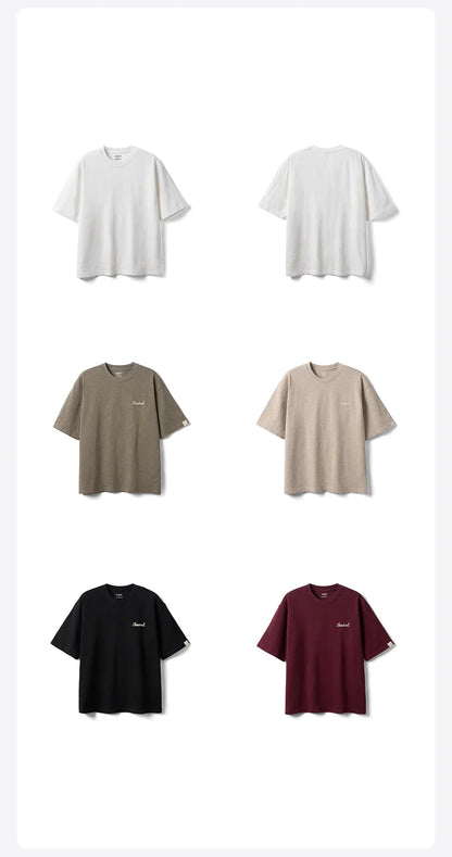 Summer New Super Loose Heavyweight 300gsm Slub Cotton T-shirts Men Letter Embroidery Tops