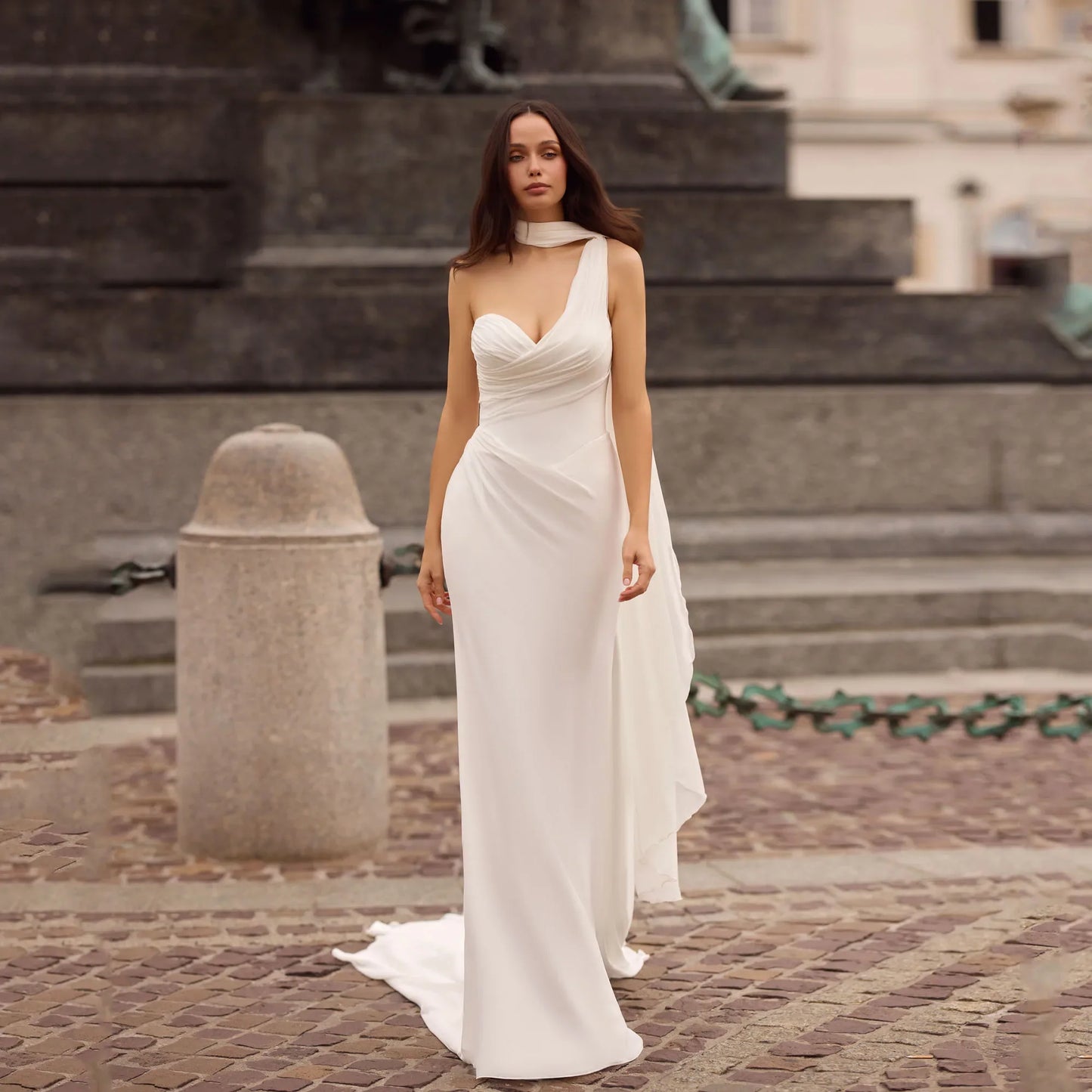 Civil Chiffon Mermaid Wedding Dresses With Shawls One Shoulder Vestido De Novia Sleeveless Corset Back Bride Gowns Customized