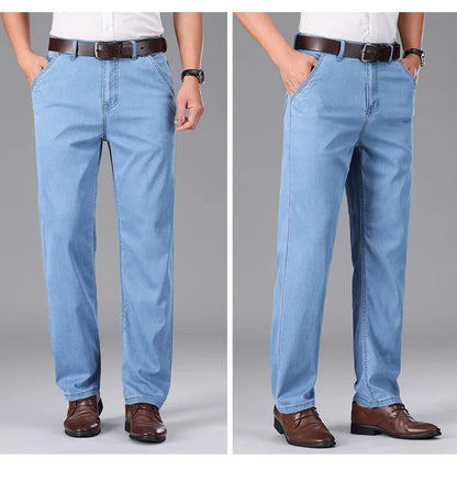 Business Lyocell Jeans Men Summer New Thin Fashion Straight Breathable Brand Pants Male Slim Comfortable  Denim Trousers