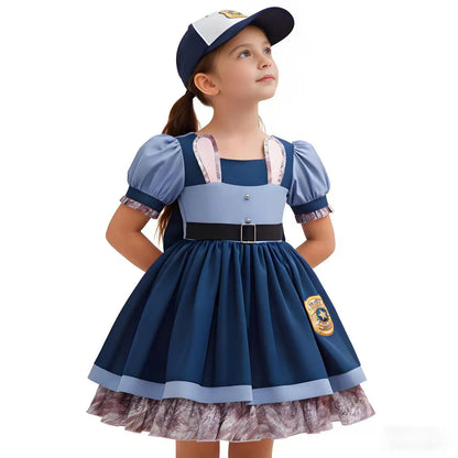 Girls Cosplay Zootopia 2 Police Officer Judy Bunny Dress For Kids Holiday Party Cute Dress With Accessories Fancy Set