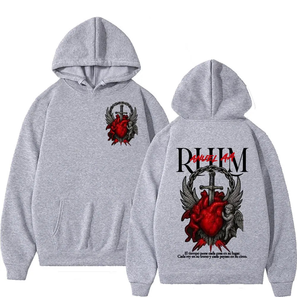 Rapper Anuel AA Rhlm 2 Album Tour Graphic Hoodies Men's Clothing Oversized Hip Hop Gothic Long Sleeve Hoodie Comfort Sweatshirts