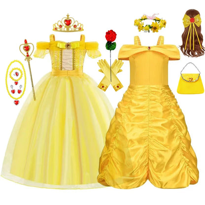 Kids Belle Costume Girl Halloween Princess Cosplay Party Dress Children Birthday Clothes Carnival Fancy Dress