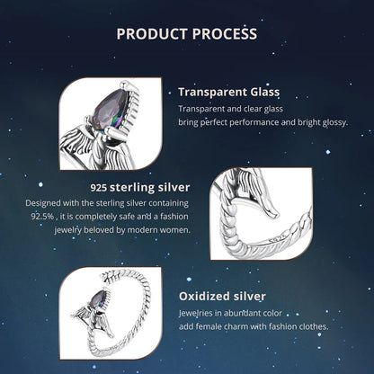 925 Sterling Silver Colorful 12 Zodiac Open Ring For Women , Rainbow Zircon Crystal Stackable Rings Girl Family Gift