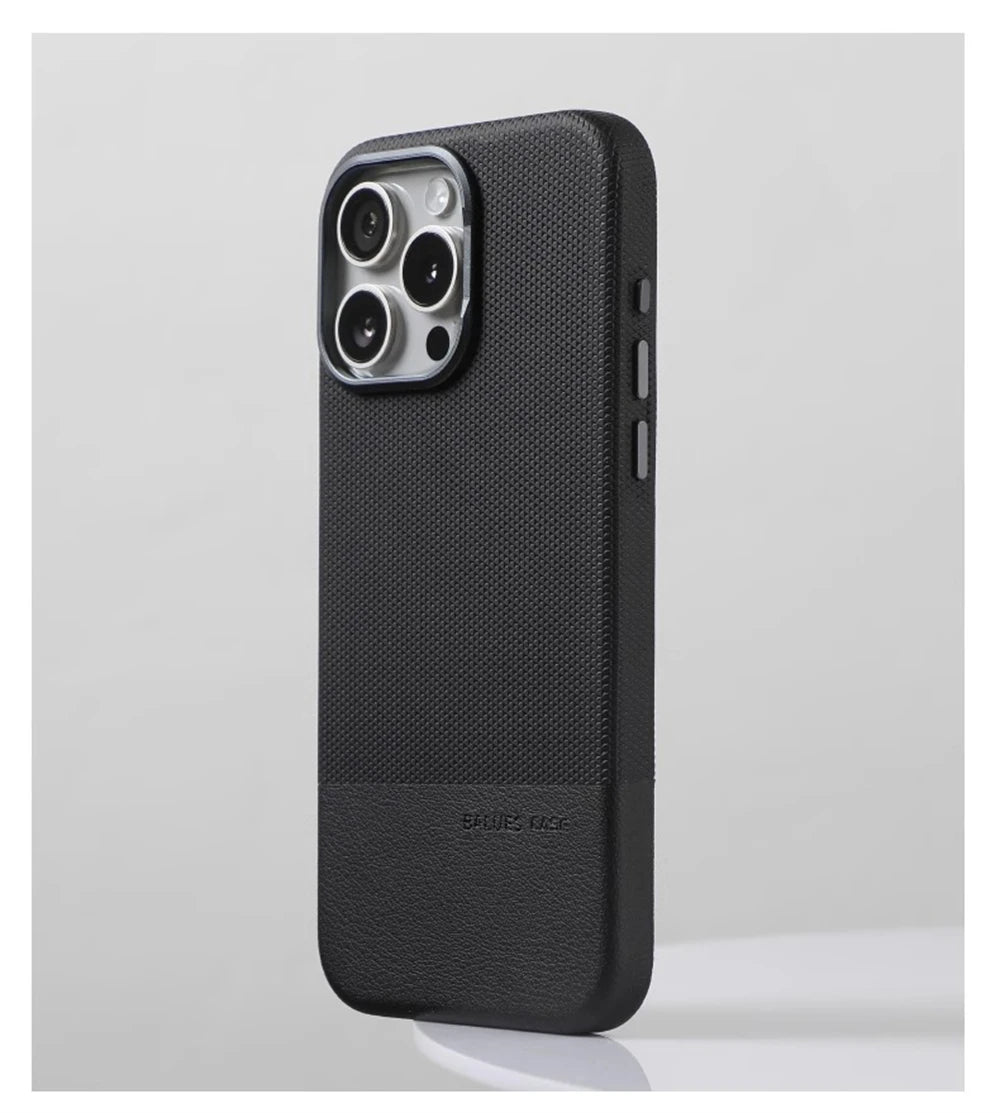 Luxury Business Hit Color Relief Leather Magnetic Case For iPhone 17 Air 16 15 14 13 Pro Max MagSafe Shockproof Alloy Lens Cover
