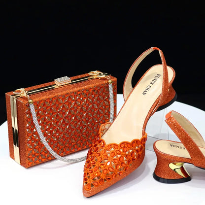 2023 Royal Blue Noble Three-Dimensional Bag With Elegant High Heels Shoes Italian Popular Design African Ladies Shoes Bag Set