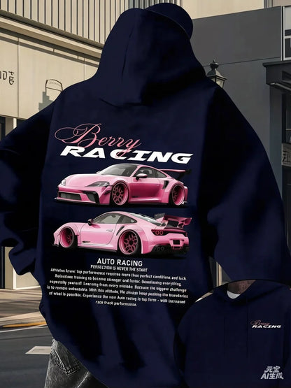 2026 Men's Car Print Hoodie Y2K Streetwear Fashion Hooded Sweatshirt Casual Comfortable Pullover Top