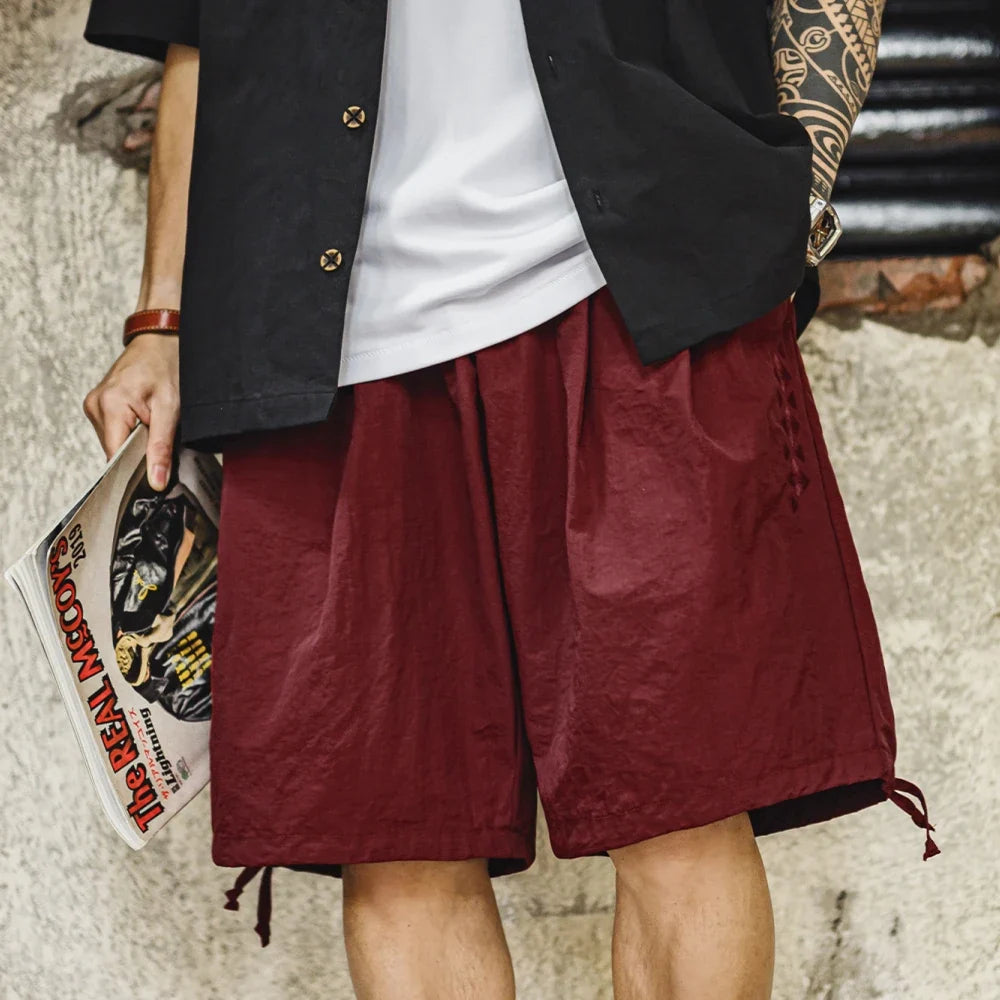 Casual Navajo Embroidered Shorts Loose Fit Beach Thin Pants with Elastic Waist Pockets Cargo Short for Men's Summer Bottom