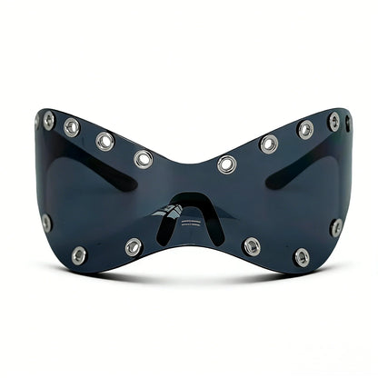 Unisex Y2K Punk Fashion Sunglasses - Futuristic One-Piece Goggles Metal Ring Rave sunglasses womenfor Rave & Cyber Party