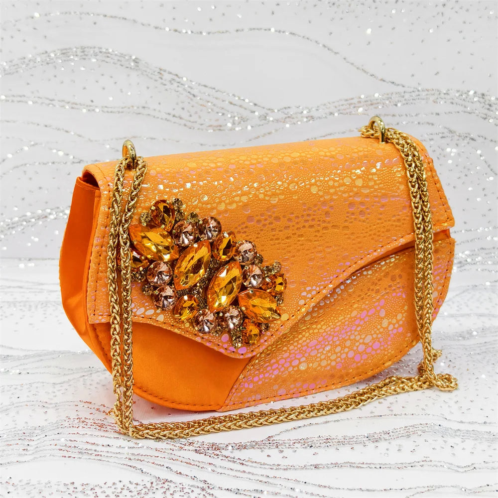 2025 Newest INS Style Gold Color Elegant Women High Heels Nigeria Popular Designer African Ladies Shoes And Bag Set