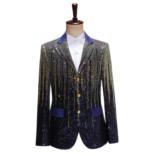 Men's Sparkling Sequin Blazer Jacket Stage Party Suit for Singer Dancer Prom Banquet Chorus Costume