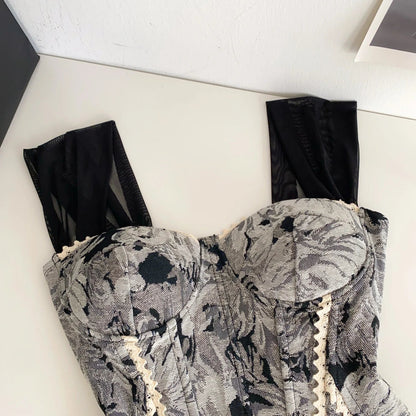 American Retro Print Evening Camisole Female Strap Lace Spliced Slim Top 2025 Streetwear Floral Vintage Beach Tank Top