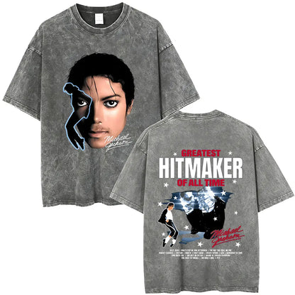 Washed Vintage Michael Jackson Face Graphic T-shirt Men Women Fashion Hip Hop Oversized T-shirts Male Retro Gothic Rock T Shirts