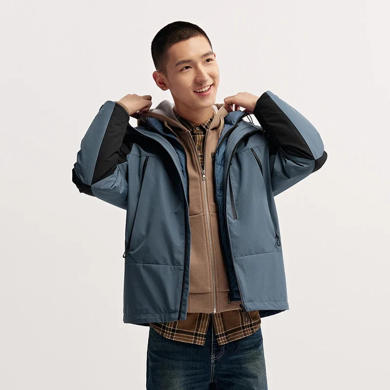 Down Jacket Men Three-in-One 2026 Winter New Colorblocked Stand-Up Collar Protective Outerwear