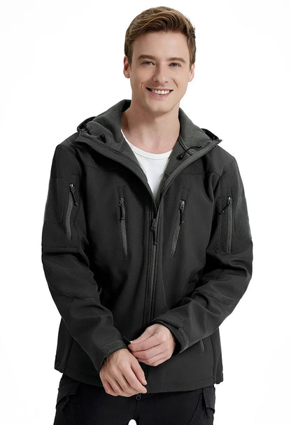 Men's Waterproof Softshell Tactical Jacket Winter Windproof Fleece Hoodie Jacket Outdoor Hiking Skiing Windbreaker Coat