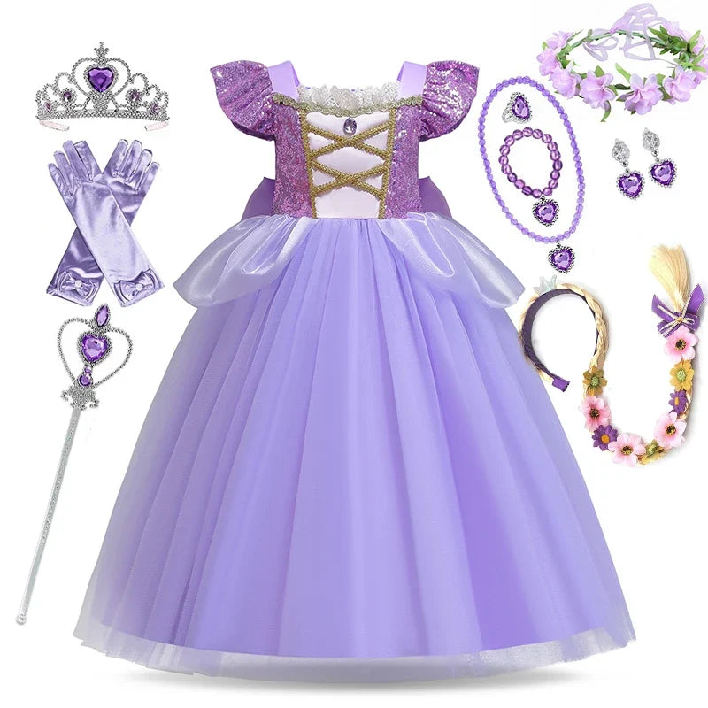 Girl Disney Rapunzel Dress Kids Tangled Disguise Children Carnival Princess Costume Birthday Party Gown Outfit Clothes Vestidos