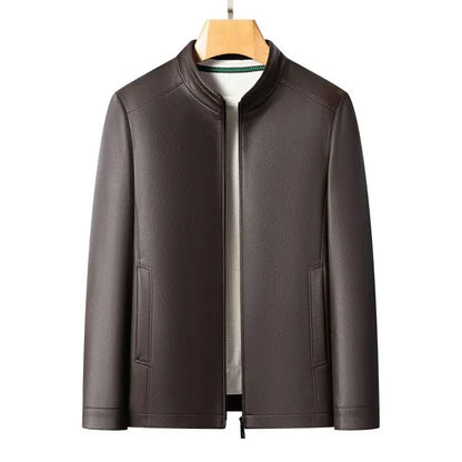 New Spring and Autumn 2025 Casual Leather Jackets, Men's Stand-Up Collar Leather Jackets, and High-End Large-Sized Goatskin Coat