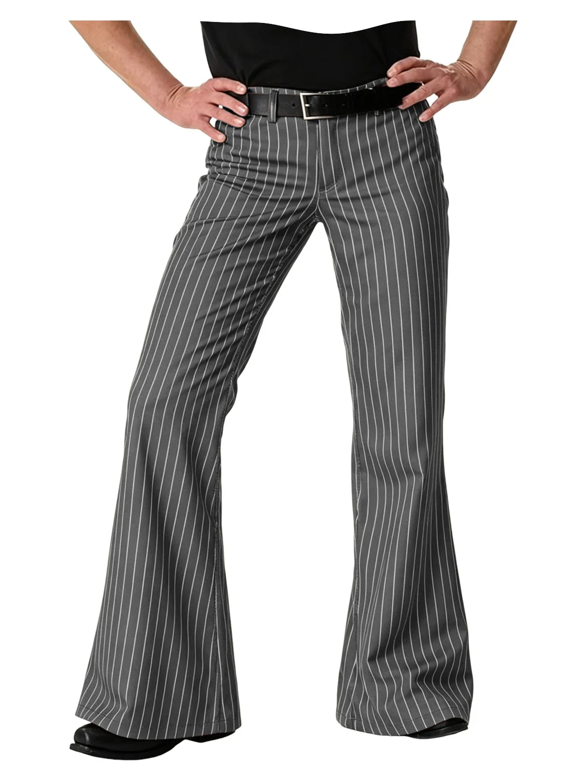 Men's Polyester Blend High Waist Flared Pinstripe Pants Soft Breathable Disco Party Retro Stage Nightclub Spring Summer Trousers