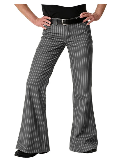 Men's Polyester Blend High Waist Flared Pinstripe Pants Soft Breathable Disco Party Retro Stage Nightclub Spring Summer Trousers