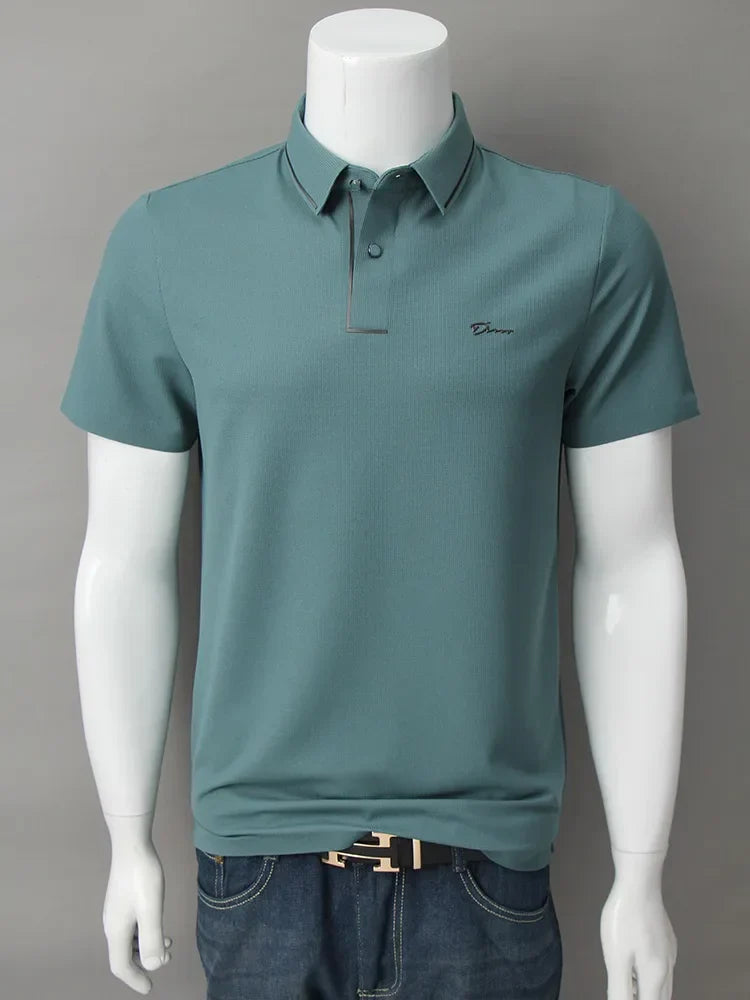 Luxury summer new ice silk breathable polo shirt men's short sleeve high-end exquisite letter embroidery casual lapel T-shirt