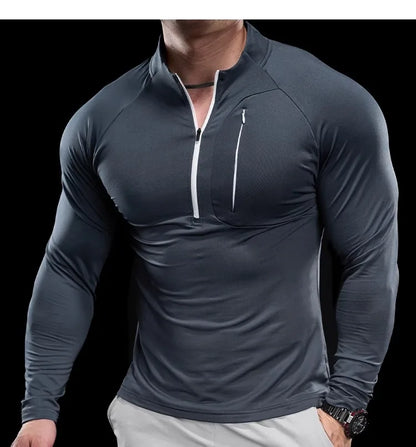 2024 New Men's Sports Gym Fitness Tops Running Training Clothes Round Neck Quick-drying Breathable Long-sleeved T-shirt Autumn