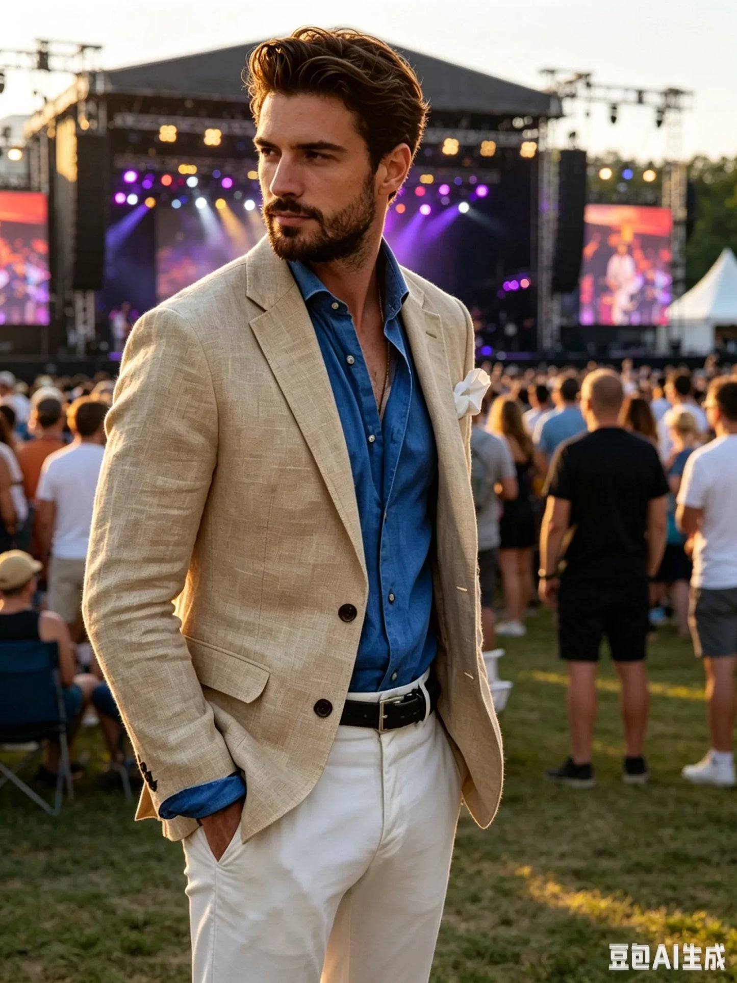 Blue Linen Men Suit Jackets Casual Notch Lapel Tops Summer Beach Slim Fit Suits Blazer Party Prom Wedding Business Suits Coat