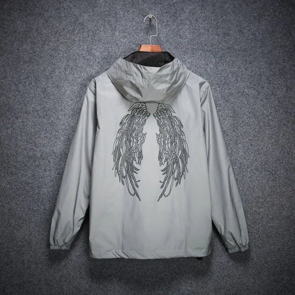 New Men's Full Reflective Waterproof Jackets Casual Women Windbreaker Hip Hop Hooded Autumn Printed Streetwear Night Shiny Coats