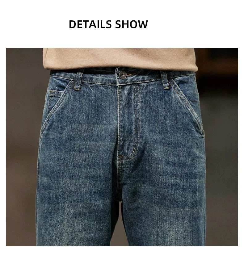 Men's Spring 2026 Loose Harem Pants Denim Retro Solid Comfortable Harajuku Straight Jeans Simple Fashion Versatile Cargo Trouser