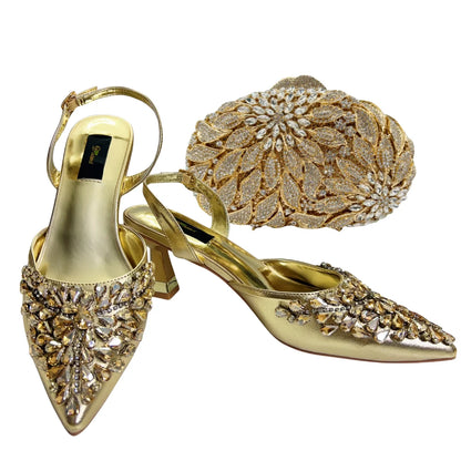 Women's Clutch Bag and Shoes Fairy Diamond High Heels Stylish Dress Shoes Pointed Toe Stiletto Heels Elegant Party Wedding Shoes