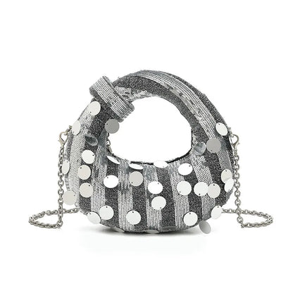 Half Moon Evening Clutch Party Bags For Women Luxury Designer Denim Tassel Rhinestone Handbag Shiny Sequins Chain Shoulder Purse