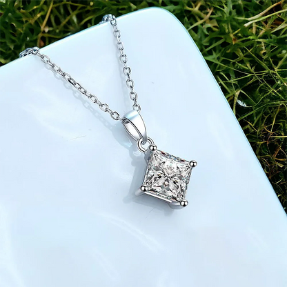 1/2carat  Certified Princess Cut Moissanite Pendant Necklace 925 Sterling Silver D Color Square Solitaire Diamond Neck Chain