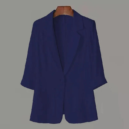 Summer New Sle Women's Linen Suit Jaet Thin Seven-Quarter Sve Drapey Fit Formal Wear Casual Commute Pure Color