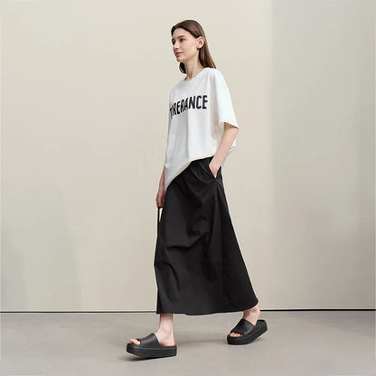 Women's Skirt 2026 Summer New Leisure Elastic Waist Slit A-Line Midi Skirt Women's Loose Embroidered Woman Clothes 12621058