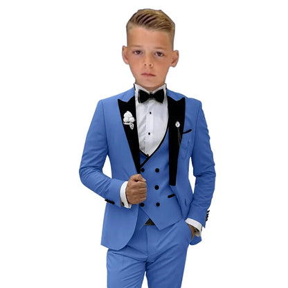 Four Pieces Boys Formal Suit Set, Velvet Collar Blazer Vest Pants Bow-tie Tuxedo Pants, Homecoming Children Wedding Suits