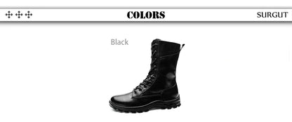 SURGUT High Top Style Snow Boots Men Warm Men Lace Up Tactical Boots Brand Fashion Winter Ankle Boots Leather Outdoor Footwear