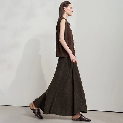 Knitted Skirts For Women 2025 Spring New Gentle A-line Long Skirt Loose Solid Color Elegant Versatile Woman Clothes12553045