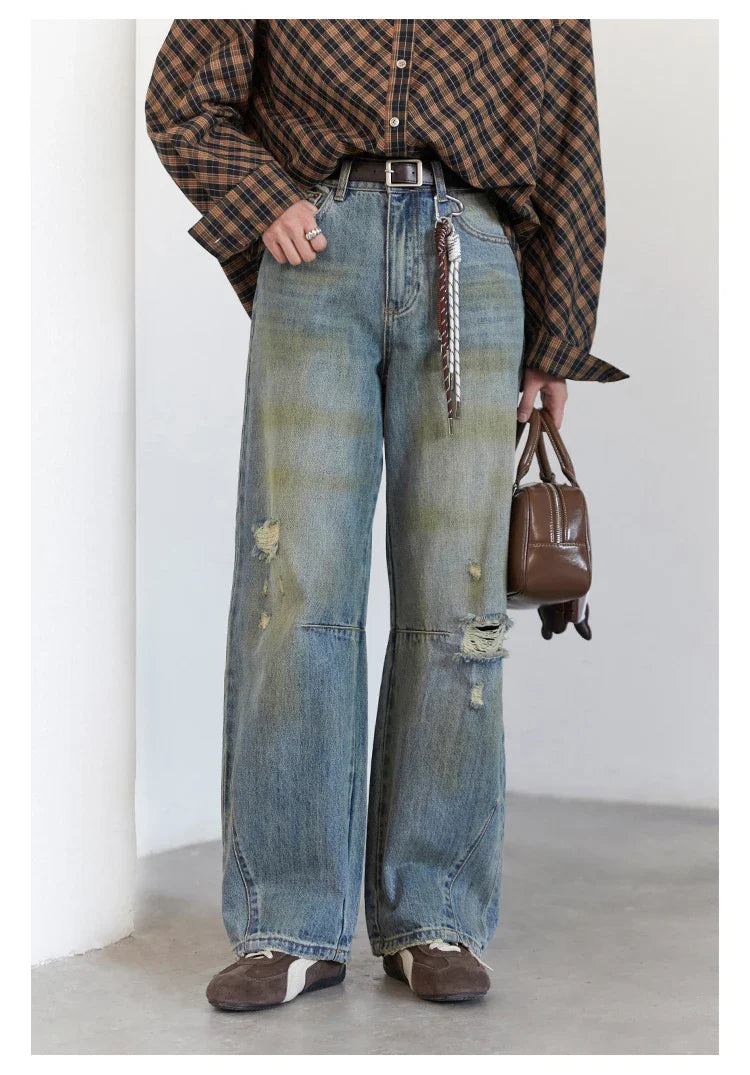 Retro Women's Jeans Loose Casual  New High Waisted Wide Legs Denim Pant Female Trousers Spring Autumn 2025