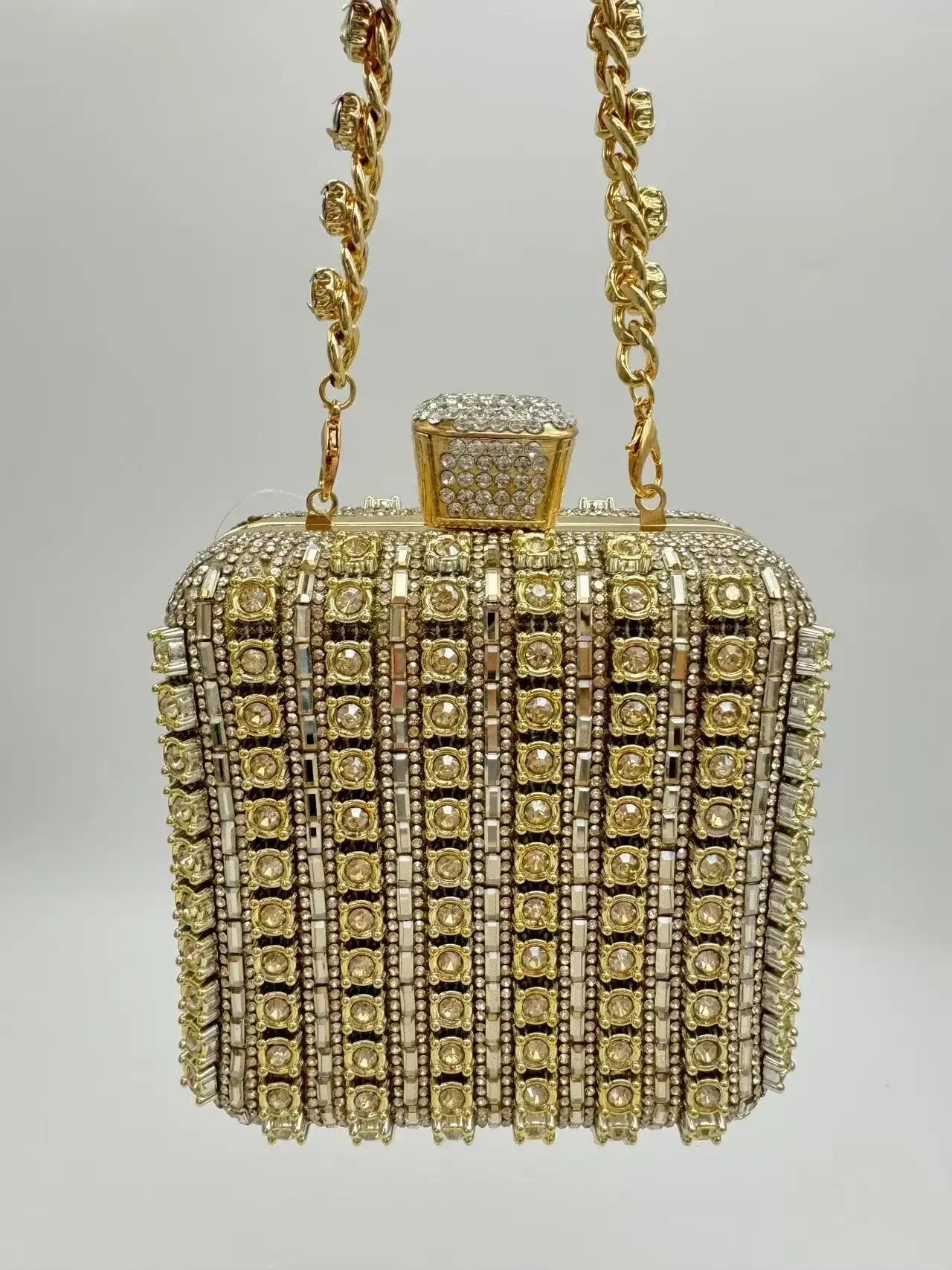 Handmade Diamond Encrusted Square Clutch Evening Bag Small Size Portable Sparkling Polyester Fiber Dinner Bag for Women