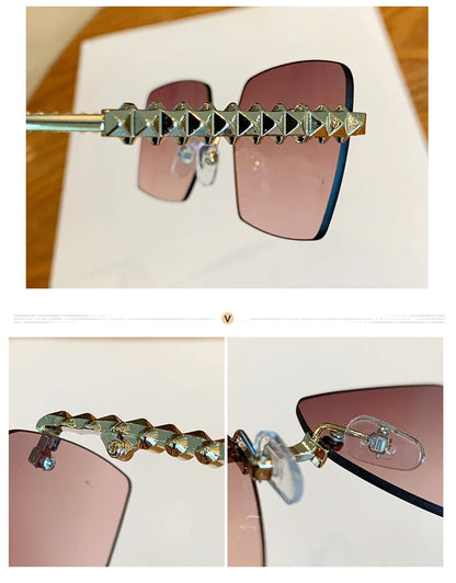 2025 Ins New Square Rimless Sunglasses Women Men Fashion Metal Rivet Legs Sun Glasses Ladies Luxury Sunshade Gafas De Sol UV400