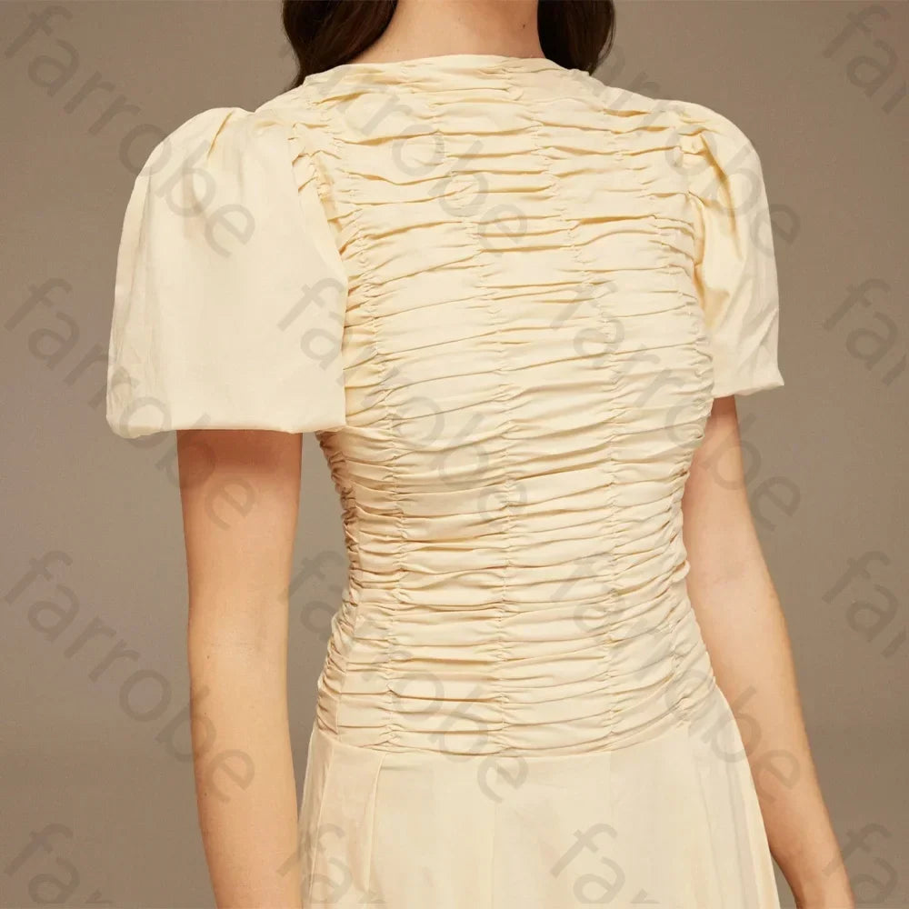 Customize Draped Top Short Sleeve Midi Dress A-Line Evening Dresses Formal Exquisite High Quality Prom Party Gowns for Women