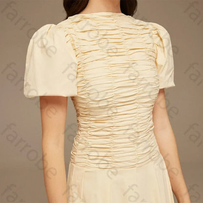 Customize Draped Top Short Sleeve Midi Dress A-Line Evening Dresses Formal Exquisite High Quality Prom Party Gowns for Women