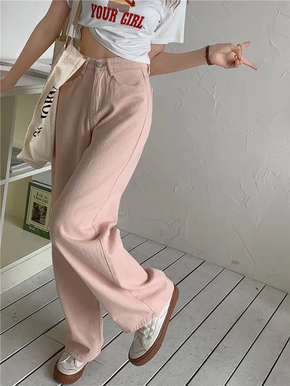 Korean Sle Simple Pure Color Wide Leg Jeans Pants for Women Summer Season Fall Collection Faion Ladies Premium Denim