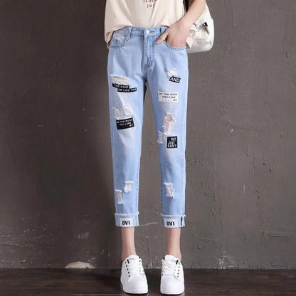 High Waist Wide Leg Jeans Women's Summer Loose Slimming Diamond Embedded Long Pants Break Hole Denim Pants Hong Kong Sle ...