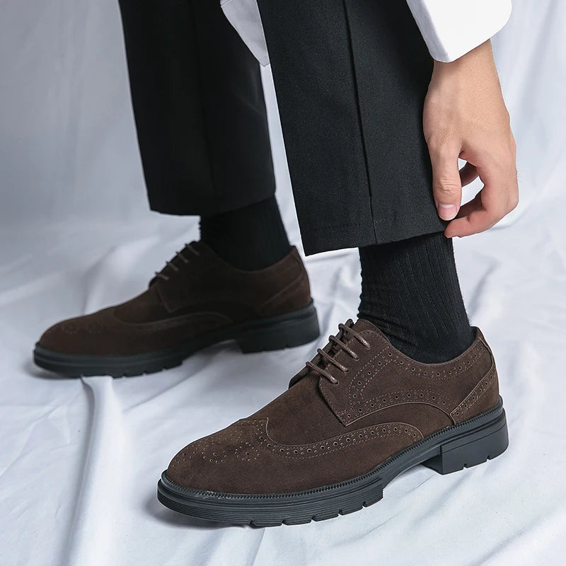 New 46 large size abrasive leather Brock carved business dress shoes for men round head lace-up casual shoes