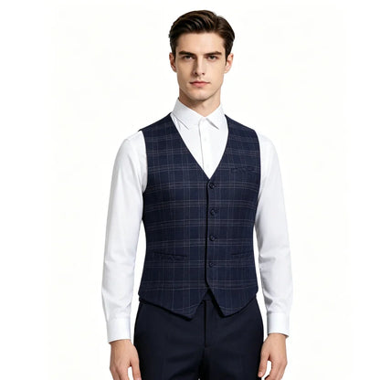 Plus Size Men Vest Checkered Single Breasted Waistcoat For Host Groom Groomsmen Check Formal Suit Vest for Office Wedding Party