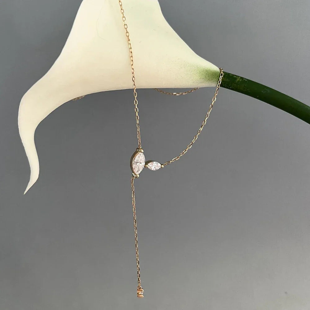 Certified Marquise Cut Moissanite Lariat Pendant Necklace S925 Silver 4cttw Lab Diamond Y-Style Long Tassel Neck Chain for Women