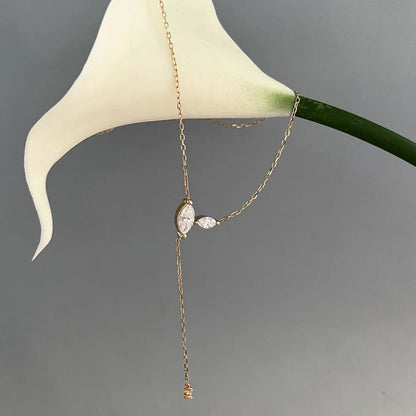 Certified Marquise Cut Moissanite Lariat Pendant Necklace S925 Silver 4cttw Lab Diamond Y-Style Long Tassel Neck Chain for Women