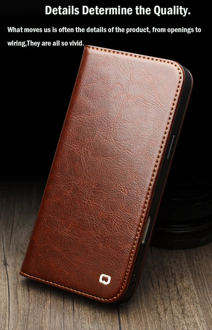 Genuine Leather Flip Case for iPhone 17 Bracket Handmade Business Cover with Card Slots for iPhone 17 Pro Max/17 Air